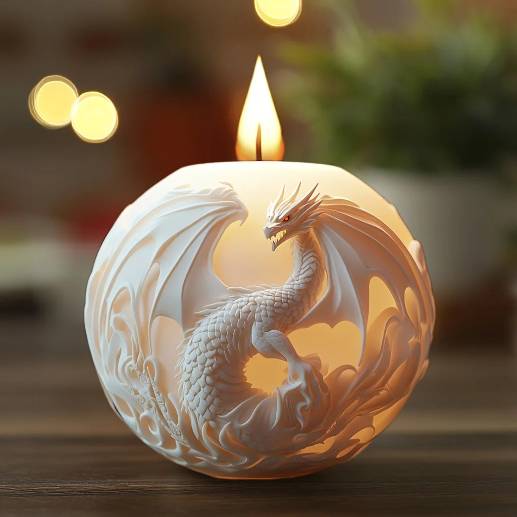 Fire Breathing Dragon Relief Round Sphere Candle Silicone Mold – Flying Dragon Wing Sphere Resin & Gypsum Mold - Image 3