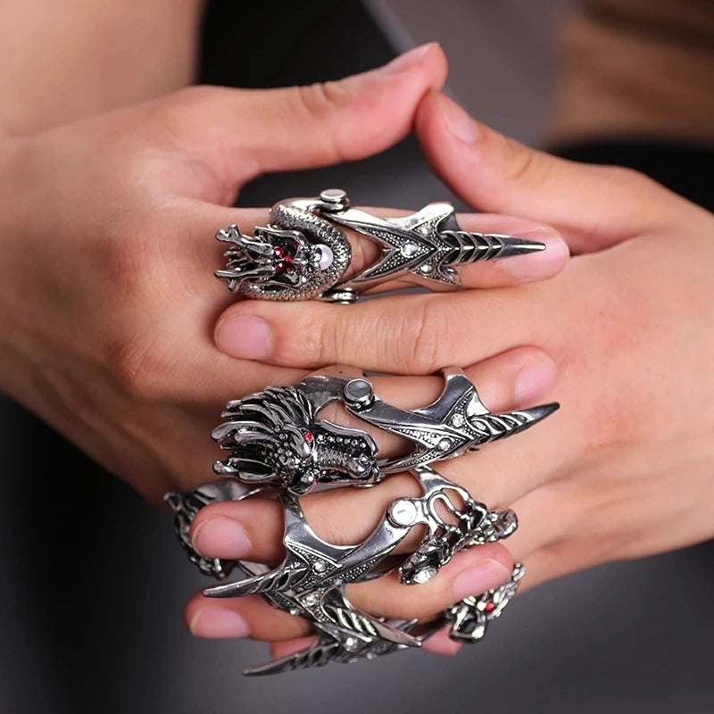 Exaggerated Vintage Dragon Knuckle Ring - Image 2