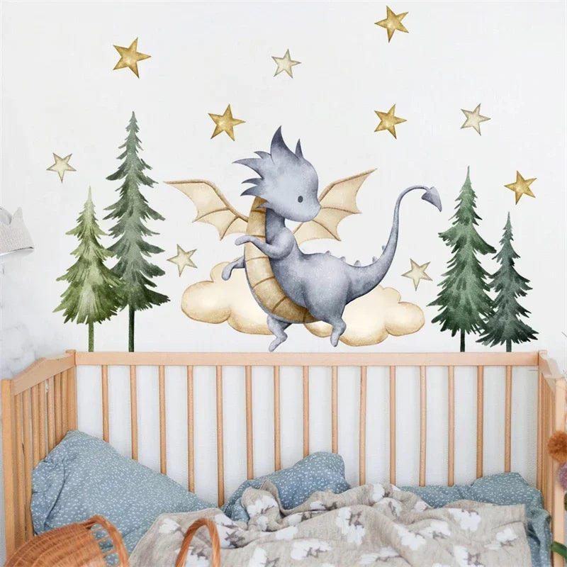 Cute Flying Dragon Forest Wall Stickers