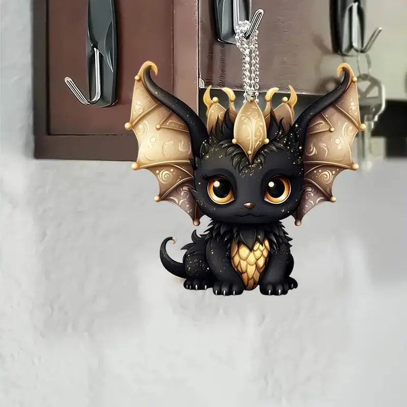 Black Dragon Halloween Pendant – Cartoon 2D Flat Acrylic Keychain for Car, Backpack & Phone - Image 2