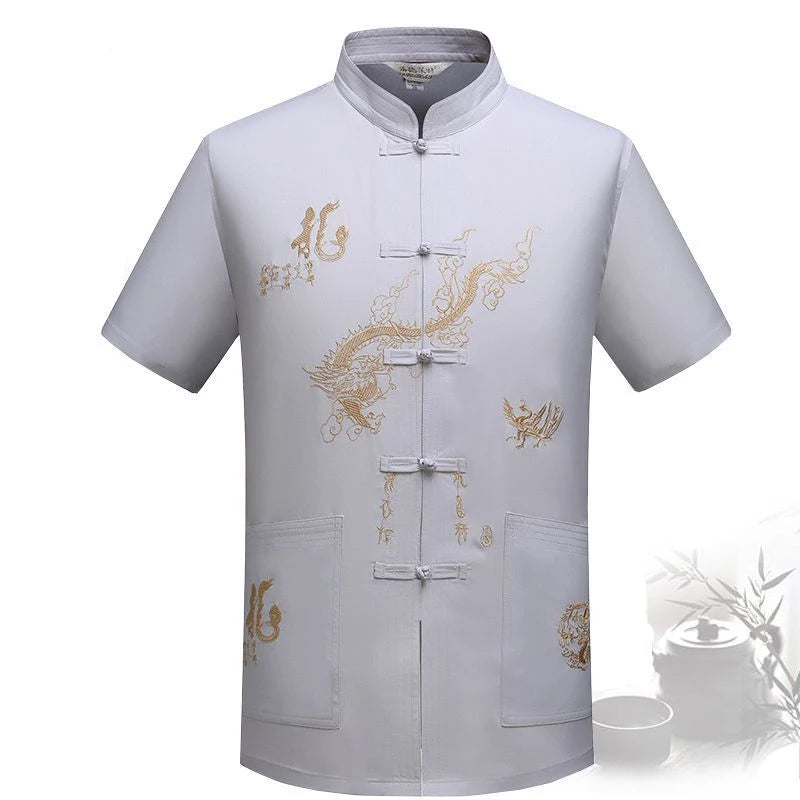 Chinese Traditional Tang Clothing – Mandarin Collar Kung Fu Wing Chun Shirt with Dragon Embroidery (Short Sleeve) M-XXXL - Image 23