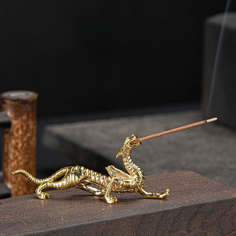 1Pc Metal Gold Dragon Incense Stick Burner – Mini Sandalwood Censer for Home & Office Decor