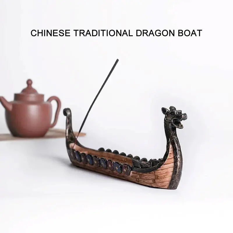 Creative Chinese Traditional Dragon Boat Statue Incense Holder – Resin Decoration Ornament for Home & Office - Image 3
