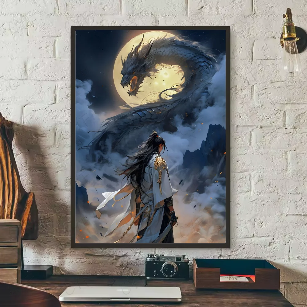 Asian Ink Style Dragon & Shadow Waves Art Poster – HD Waterproof Wall Sticker for Home & Bar Aesthetic Decoration - Image 8