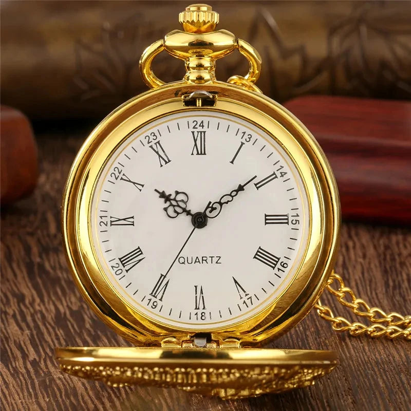 Classic Vintage Pocket Watch – Hollow Carved Chinese Dragon with Roman Numerals Dial Necklace Gift - Image 2