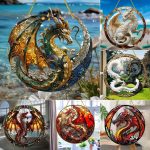 Flying Dragon Translucent Stained Glass Suncatcher – 2D Round Acrylic Window Hanging Decor
