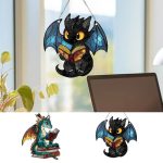 2D Stained Acrylic Dragon Sun Catcher – Book Dragon Light Catcher for Window, Wall, or Christmas Tree Decoration