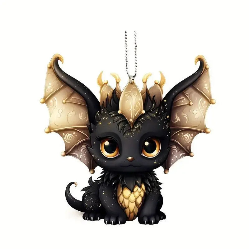 Black Dragon Halloween Pendant – Cartoon 2D Flat Acrylic Keychain for Car, Backpack & Phone - Image 6