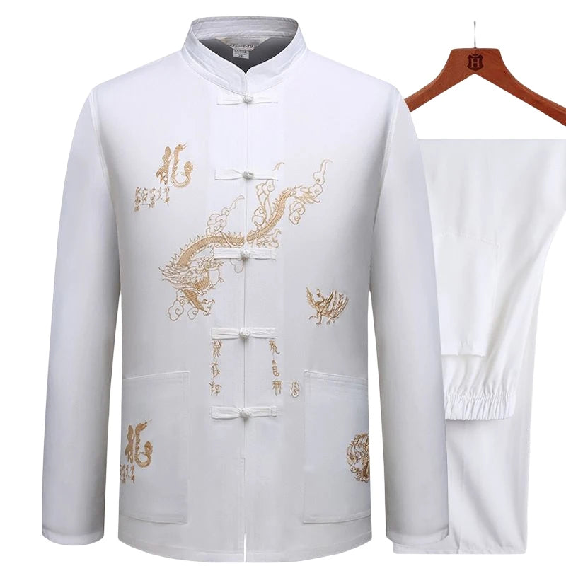 Chinese Traditional Tang Clothing – Mandarin Collar Kung Fu Wing Chun Shirt with Dragon Embroidery (Short Sleeve) M-XXXL - Image 2