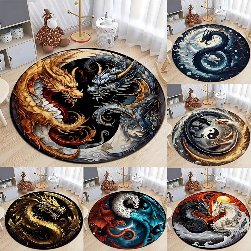 Fashion Dragon Round Carpet – Stylish Area Rug for Living Room, Bedroom & Chair Floor Mat
