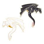 Black & White Pterosaur Enamel Pins – Cartoon Dragon Brooches for Kids & Friends