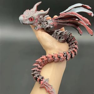 3D Printed Flexible Wings Dragon Statue – Mixed Color Plastic Desk Decor & Birthday Gift for Teens and Adults 14+