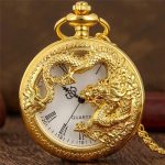 Classic Vintage Pocket Watch – Hollow Carved Chinese Dragon with Roman Numerals Dial Necklace Gift