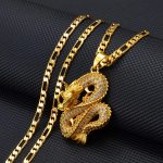Anniyo Dragon Pendant Necklace – Gold Color Jewelry with Cubic Zirconia for Women & Men
